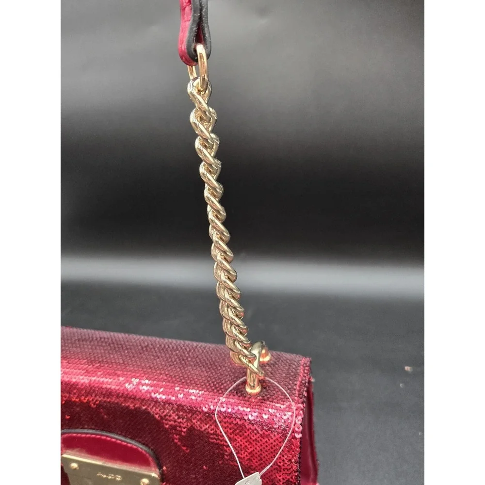 Aldo Red Sequent Handbag W/ Yellow Metal Chain Adjustable‎ Evening Event Purse